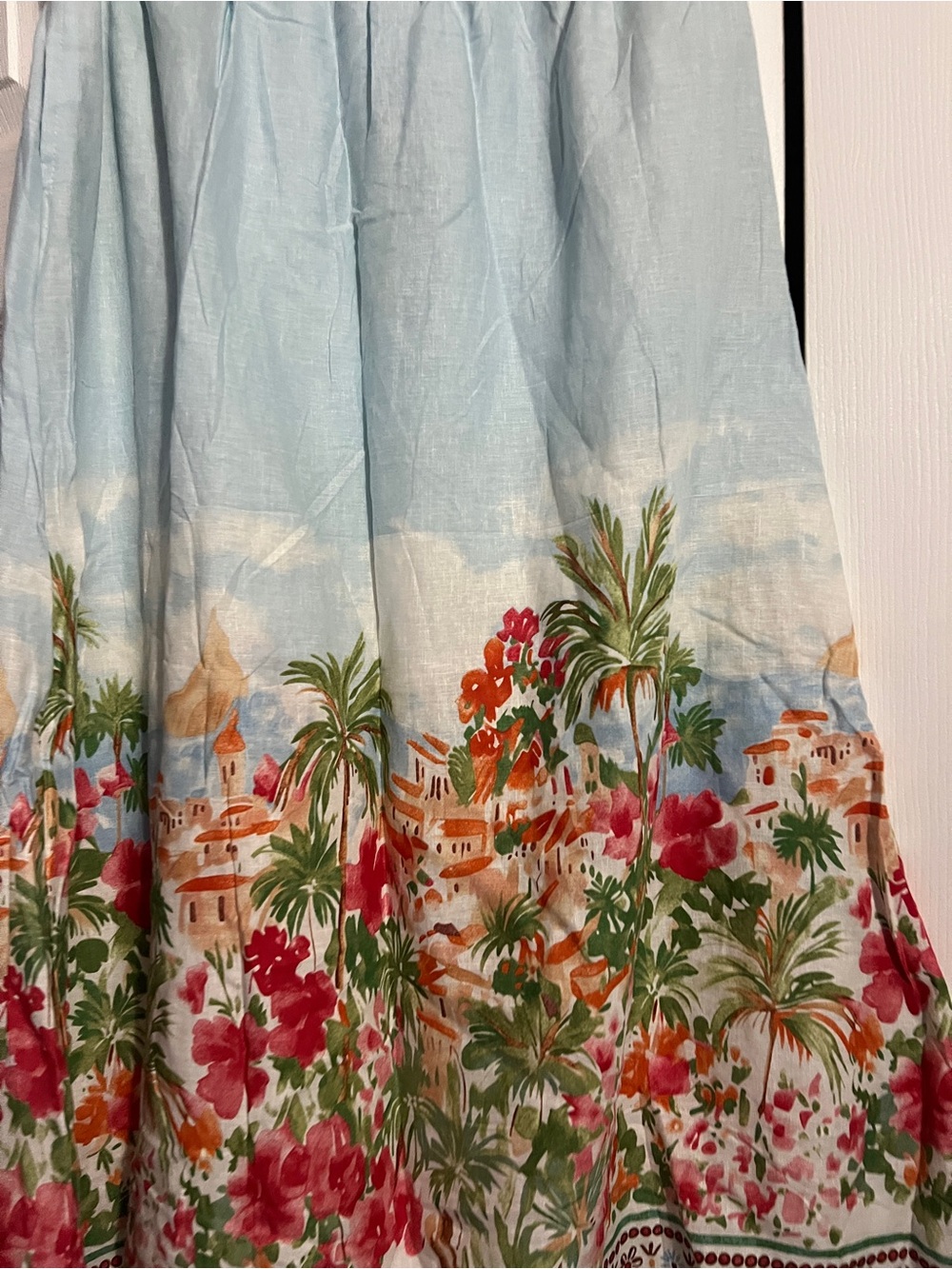 Calypso St. Barth Sky Blue Maxi Skirt with Floral Border - Picture 4 of 8